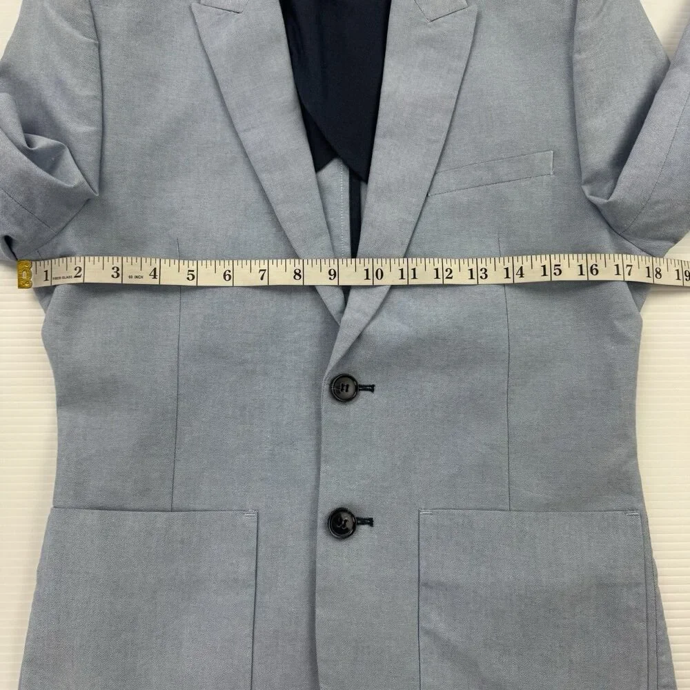 H&M 34R Light Blue Cotton Blazer Sport Coat Elbow Patches Slim Fit Jacket